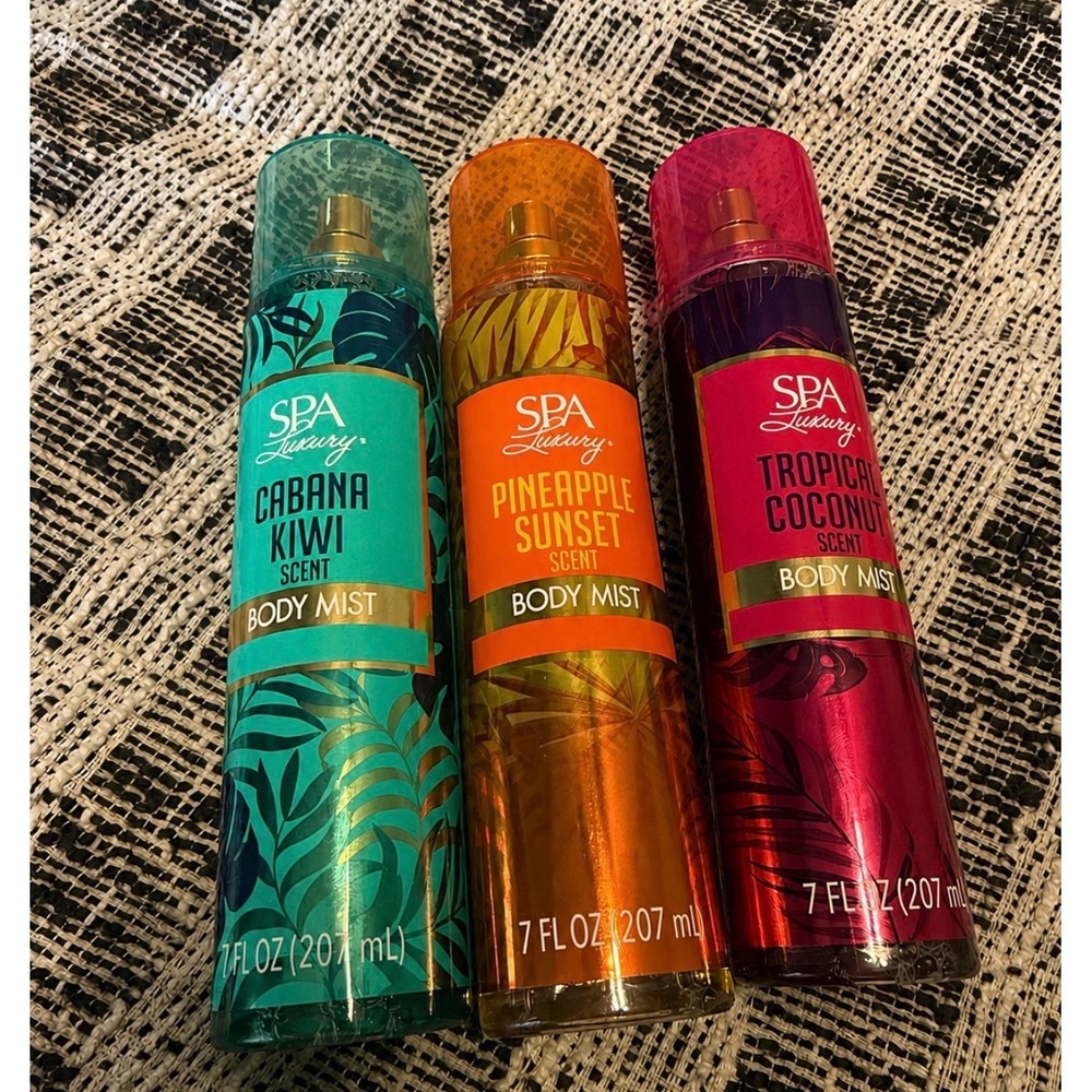 Spa Luxury Body Mist Trio Cabana Kiwi Pineapple Sunset Tropical Coconut 7oz Set